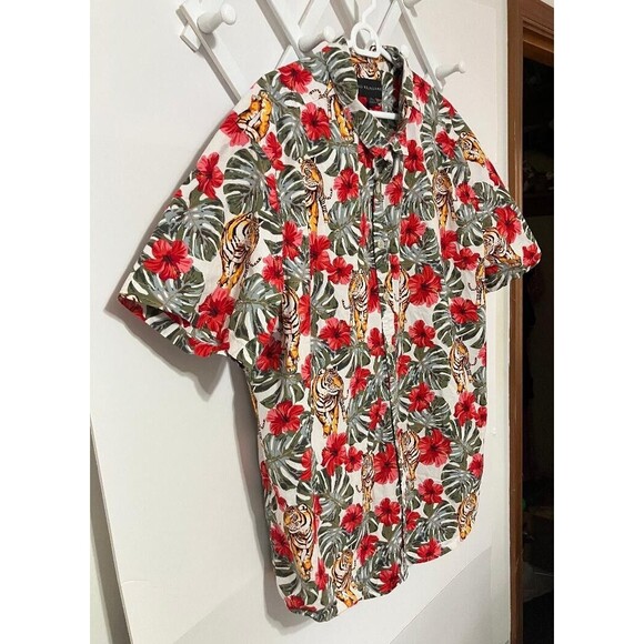 No Boundaries Hawaiian Beach Shirt Mens 3XL Floral Tiger Button Up Short Sleeve - Picture 3 of 9